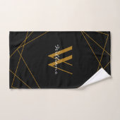 Elegant Black Gold Monogram Geometric Name Script Handdoek (Handdoek)