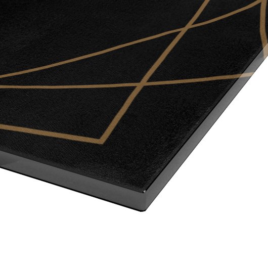 Elegant Black Gold Monogram Geometric Name Script Snijplank (Hoek)