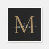 Elegant Black Gold Monogram Girly Script Birthday Servet (Voorkant)