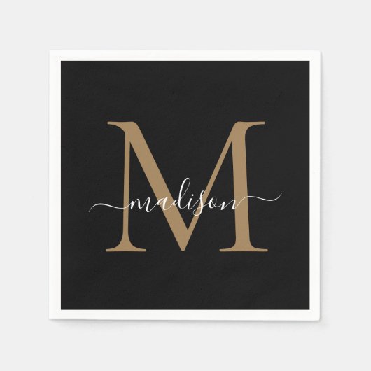 Elegant Black Gold Monogram Girly Script Birthday Servet (Voorkant)
