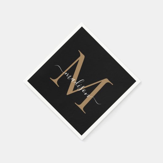 Elegant Black Gold Monogram Girly Script Birthday Servet (Hoek)