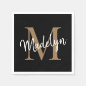 Elegant Black Gold Monogram Girly Script Birthday Servet (Voorkant)
