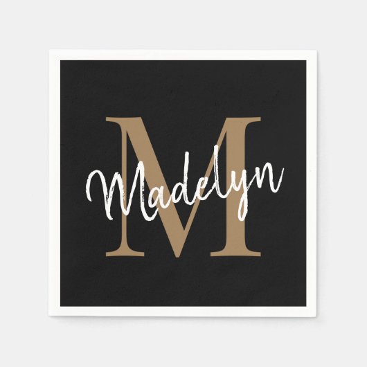 Elegant Black Gold Monogram Girly Script Birthday Servet (Voorkant)