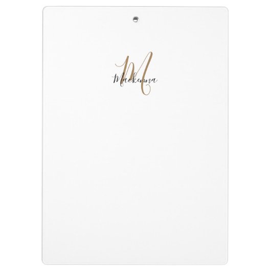 Elegant Black Gold Monogram Girly Script Name Klembord (Achterkant)