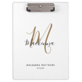Elegant Black Gold Monogram Girly Script Name Klembord (Voorkant)