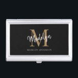 Elegant Black Gold Monogram Girly Script Name Visitekaarthouder<br><div class="desc">Elegant Black Gold Monogram Girly Script Name Business Card Case. Pas dit moderne,  elegante visitekaartje hoesje eenvoudig aan met uw eigen monogram en naam.</div>