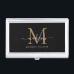 Elegant Black Gold Monogram Girly Script Name Visitekaarthouder<br><div class="desc">Elegant Zwart Goud Monogram Girly Script Naam Business Card Case</div>