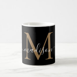 Elegant Black Gold Monogram Girly Script Stylish Koffiemok