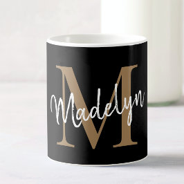Elegant Black Gold Monogram Girly Script Stylish Koffiemok