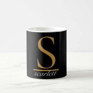 Elegant Black Gold Monogram Girly Script Stylish Koffiemok
