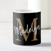 Elegant Black Gold Monogram Girly Script Stylish Koffiemok