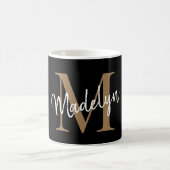 Elegant Black Gold Monogram Girly Script Stylish Koffiemok (Center)