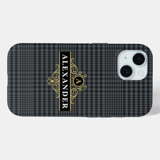 Elegant Black Gold Monogram Glen Pset Case-Mate iPhone Case (Achterkant (horizontaal))