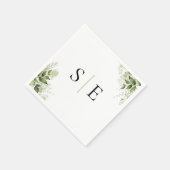Elegant Black Gold Monogram Greenery Servet (Hoek)