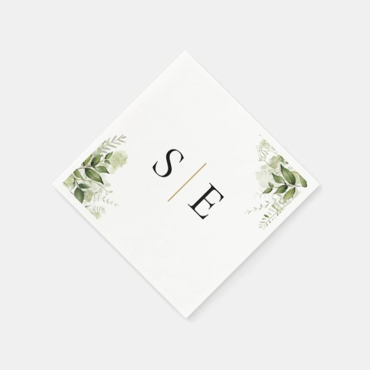 Elegant Black Gold Monogram Greenery Servet (Hoek)