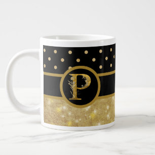 Elegant Black & Gold Monogram Grote Koffiekop