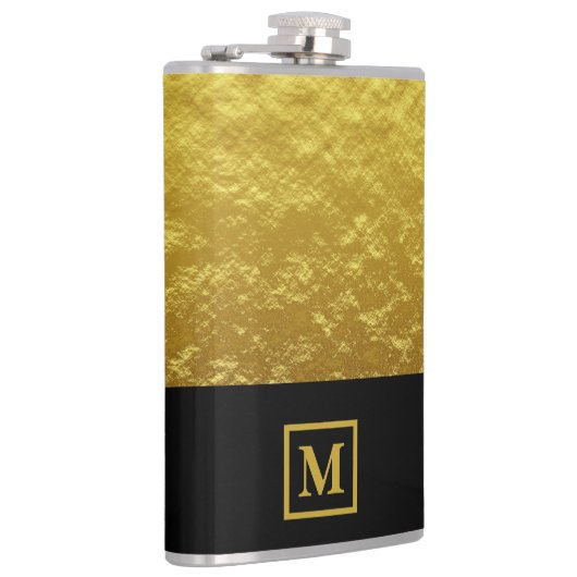 Elegant Black & Gold Monogram Heupfles (Rechts)