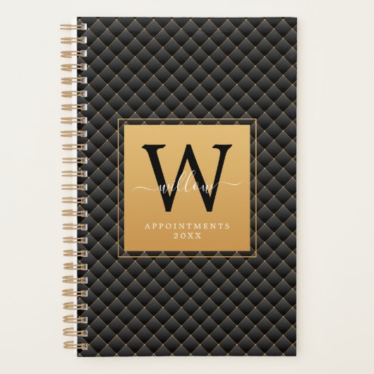 Elegant Black Gold Monogram Initiaal 2023 Planner (Voorkant)