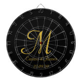 Elegant Black Gold Monogram Initiaal Naam Aangepas Dartbord (Voorkant)
