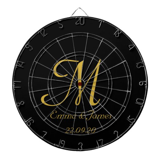 Elegant Black Gold Monogram Initiaal Naam Aangepas Dartbord (Voorkant)