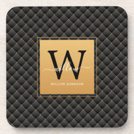 Elegant Black Gold Monogram Initiaal Script Modern Bier Onderzetter