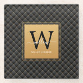 Elegant Black Gold Monogram Initiaal Script Modern Glazen Onderzetter (Voorkant)