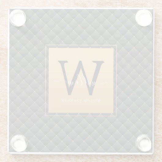 Elegant Black Gold Monogram Initiaal Script Modern Glazen Onderzetter (Achterkant)