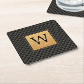 Elegant Black Gold Monogram Initiaal Script Modern Kartonnen Onderzetters (Schuin)
