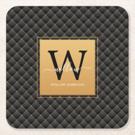 Elegant Black Gold Monogram Initiaal Script Modern Kartonnen Onderzetters
