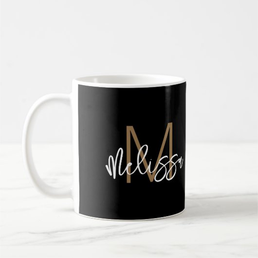 Elegant Black Gold Monogram Initiaal Script Name Koffiemok (Links)