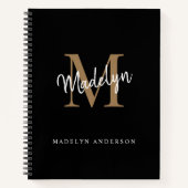 Elegant Black Gold Monogram Initiaal Script Name Notitieboek (Voorkant)