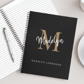 Elegant Black Gold Monogram Initiaal Script Name Notitieboek