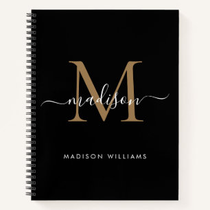 Elegant Black Gold Monogram Initiaal Script Name Notitieboek