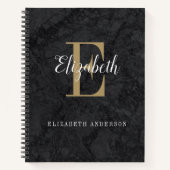 Elegant Black Gold Monogram Initiaal Script Notitieboek (Voorkant)