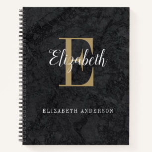 Elegant Black Gold Monogram Initiaal Script Notitieboek