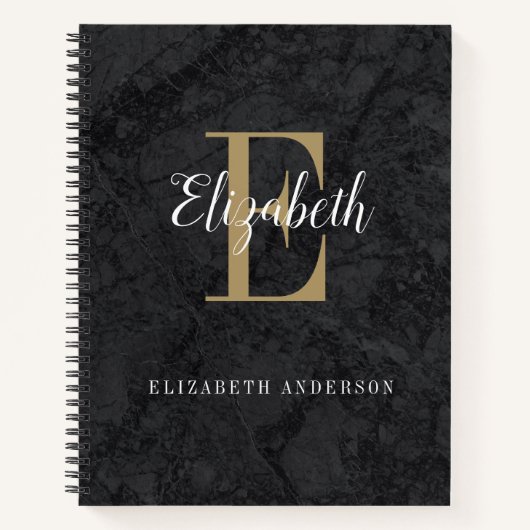 Elegant Black Gold Monogram Initiaal Script Notitieboek (Voorkant)