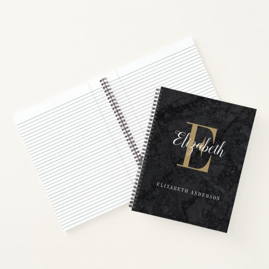 Elegant Black Gold Monogram Initiaal Script Notitieboek (Binnen)