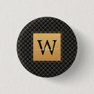 Elegant Black Gold Monogram Initiaal Script Stijlv Ronde Button 3,2 Cm