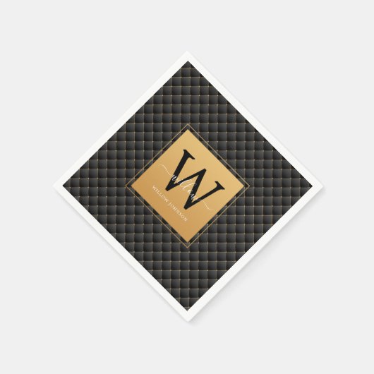 Elegant Black Gold Monogram Initiaal Script Stijlv Servet (Hoek)