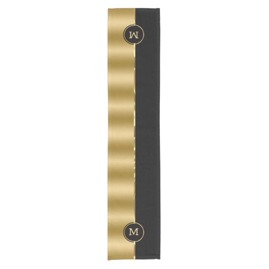 Elegant Black & Gold Monogram Korte Tafelloper (Voorkant)