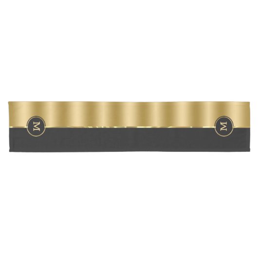 Elegant Black & Gold Monogram Korte Tafelloper (Horizontaal)