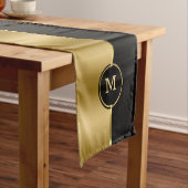 Elegant Black & Gold Monogram Korte Tafelloper (Voorbeeld)