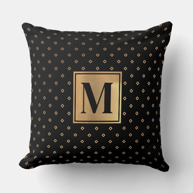 Elegant Black Gold Monogram Kussen (Voorkant)