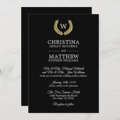 Elegant Black Gold Monogram Laurel Wedding Kaart (Voorkant / Achterkant)