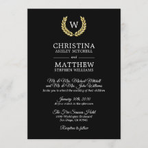 Elegant Black Gold Monogram Laurel Wedding