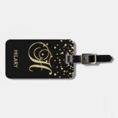 Elegant Black Gold Monogram Letter 'H' met naam Bagagelabel (Voorkant horizontaal)