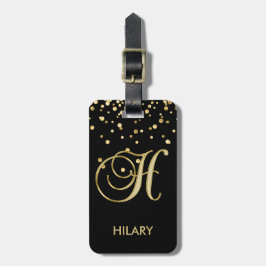 Elegant Black Gold Monogram Letter 'H' met naam Bagagelabel