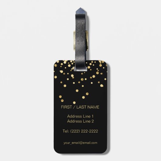 Elegant Black Gold Monogram Letter 'H' met naam Bagagelabel (Achterkant verticaal)