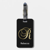 Elegant Black Gold Monogram Letter R met naam Bagagelabel (Achterkant verticaal)