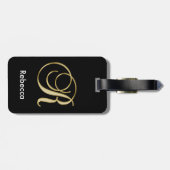 Elegant Black Gold Monogram Letter R met naam Bagagelabel (Achterkant horizontaal)